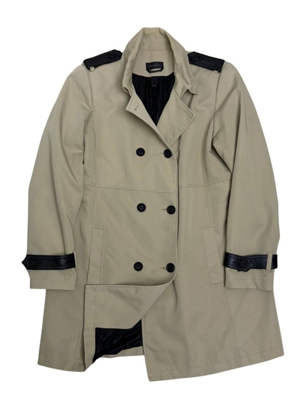 DANIER Italian Leather Trim Trench Coat Business Casual Log Jacket Coat Womens L